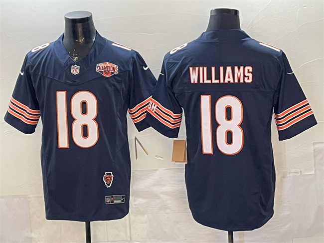 Men's Navy Chicago Bears #18 Caleb Williams F.U.S.E. 2025 NFC North Division Champions & Illinois Patch Stitched Football Jersey